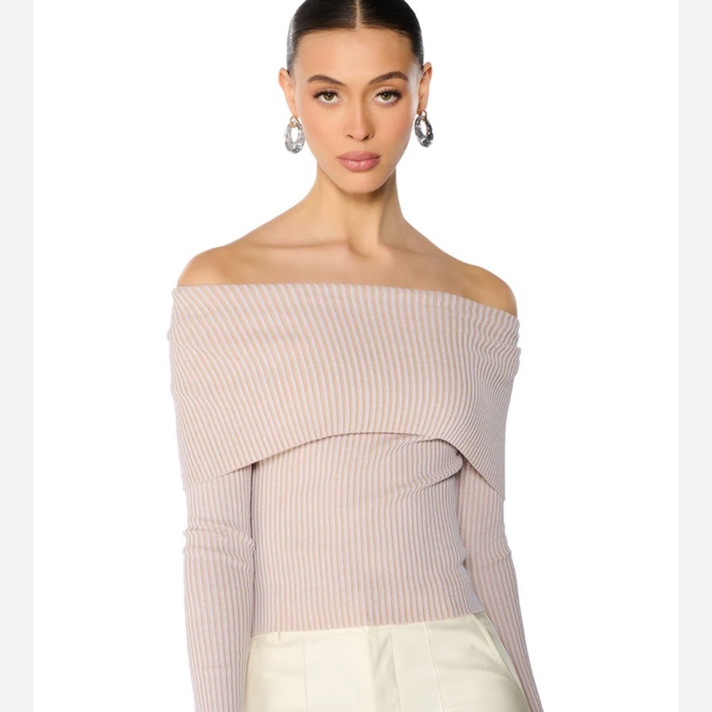 Off-Shoulder Ribbed Sweater - image 1